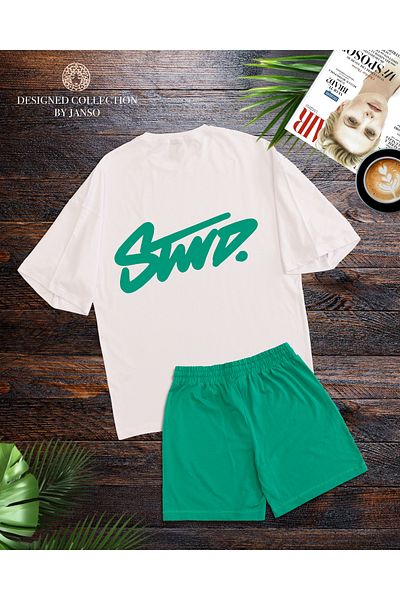 ACTIVE MODA - MEN'S SHORT SLEEVE DWTS8 PRINTED TSHIRT-SHORTS SET PLUS SIZE 2-PIECE OVERSIZED