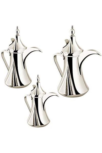 ALSAIF 3 Saif Dallah Set with elegant traditional design, ideal for preparing and serving Arabic coffee, nickel color