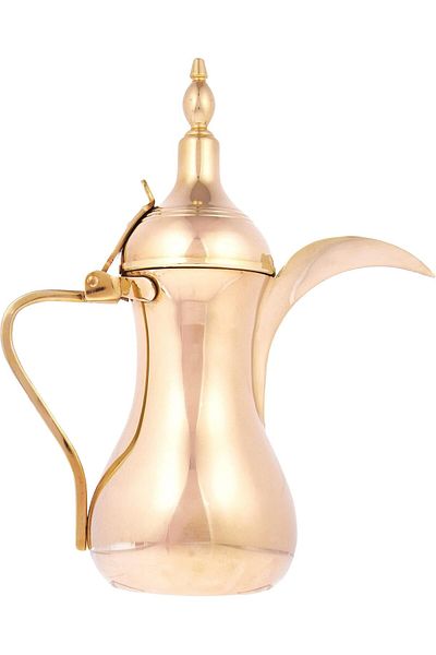 ALSAIF Dallah from Saif, 48 oz., ideal for preparing and serving Arabic coffee. Gold color.