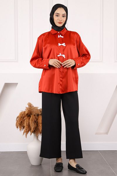 İmajButik Red Bow Satin Shirt