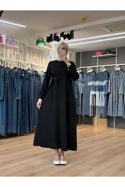 OlaLady Γυναικείο λεπτό κρεπ χιτζάμπ φόρεμα με πλαϊνό ζώνη