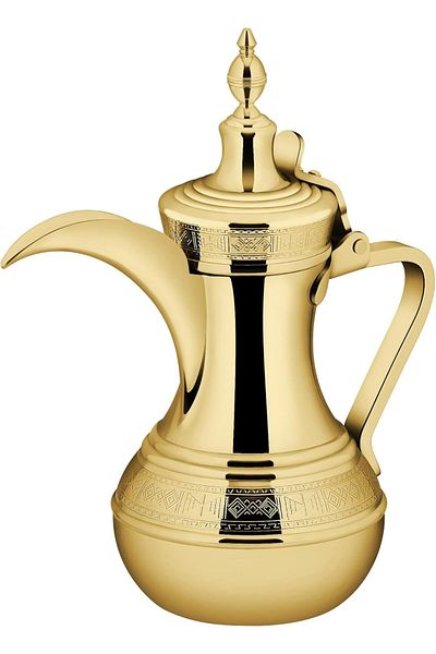 ALSAIF Dallah from Saif, 26 oz., ideal for preparing and serving Arabic coffee. Gold color.
