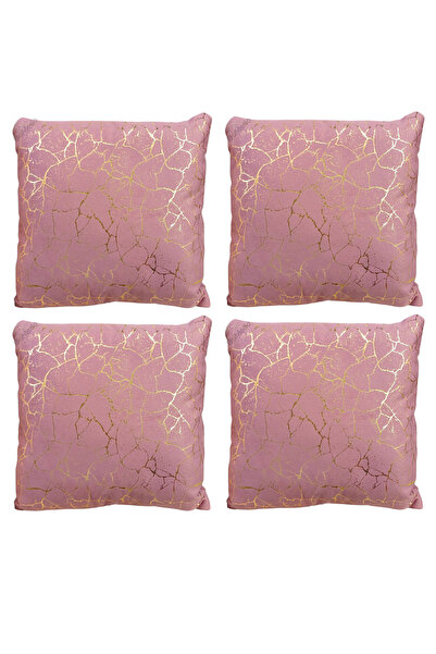 Bumedo طقم غطاء وسادة رمي من 4 قطع من قماش سوهو منقوش باللون الذهبي - 42 × 42 سم