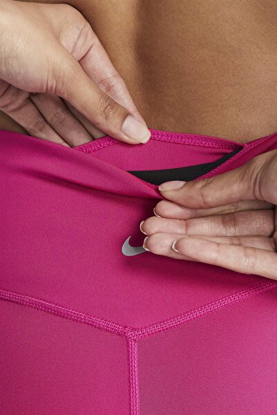 Nike One Dri Fit Big Double Swoosh Leggings 7/8 Toparlayıcı 2 Iç Cepli Pembe Tayt