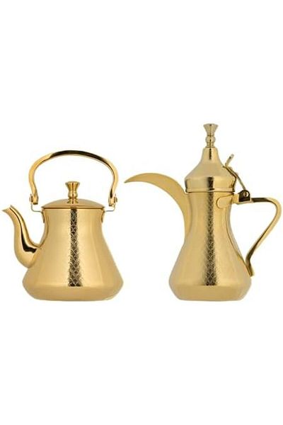 ALSAIF Lwsil Coffee Bowl And Teapot Set Is Made Of S/s And Featuring A Comfortable Handle, Gold,medium