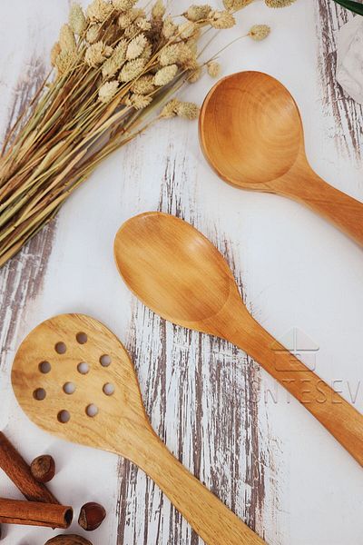 MONTESEV Wooden Wooden Kitchen Spoon Set 3 Pieces Beech, Boxwood and Bamboo Wood Spoons