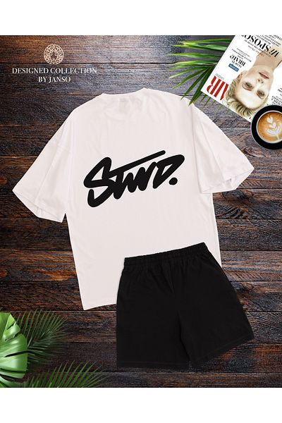 ACTIVE MODA Men's Short Sleeve Dwts8 Printed Tshirt-Shorts Set Plus Size 2 Piece Oversized