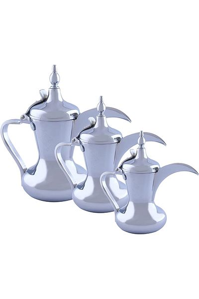 ALSAIF Arabic Coffee Dallah Set 5657/c1/s3, 3 Pieces, Stainless Steel By Al Saif, 26/32/48 Ounces, Chrome