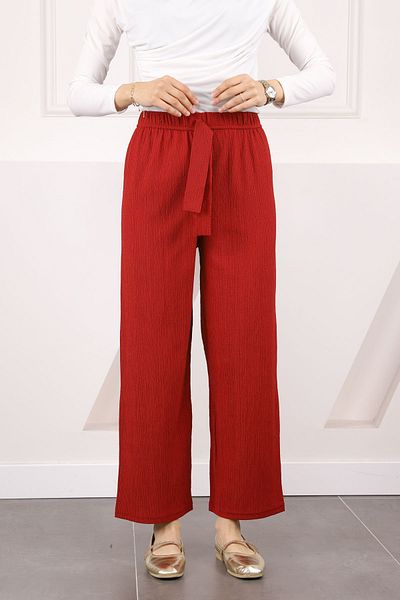 İmajButik Burgundy Bürümcük Wide Leg Trousers
