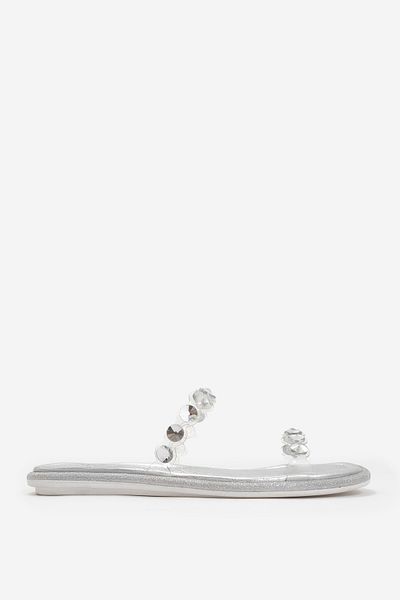 Dericlub Papuci eleganti cu piatra transparenta - piele naturala