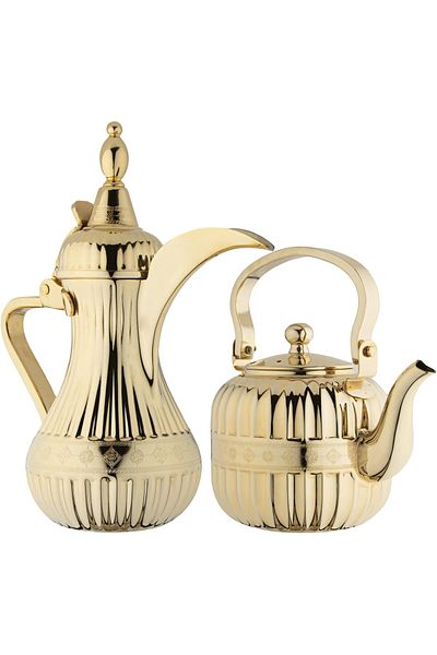 ALSAIF 2 Saif coffee pot and jug set: a coffee pot for preparing and serving Arabic coffee, and a practical jug for heating tea, golden color