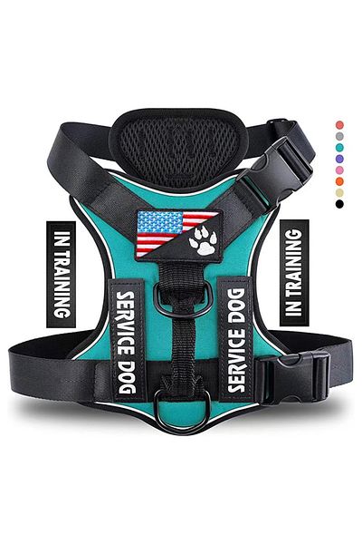Choice M Green Service Dog Harness, Reflective Dog Vest Harness with 5 PCS Patches, Adjustable Soft Oxford