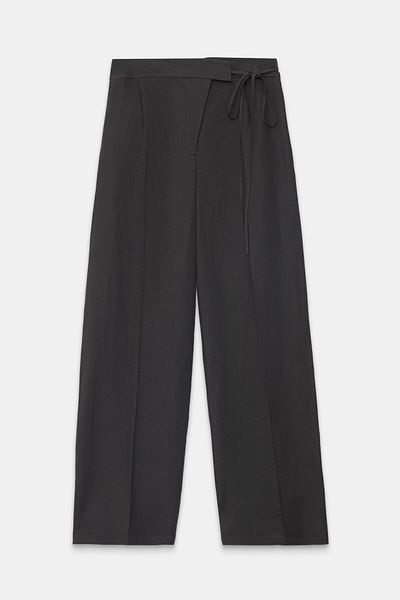 Setre Bitter-Brown Relaxed Fit Linen Trousers with Waistband Detail