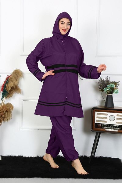 Akbeniz Plus Size Hijab Swimsuit 60-62-64-66 Purple 55015