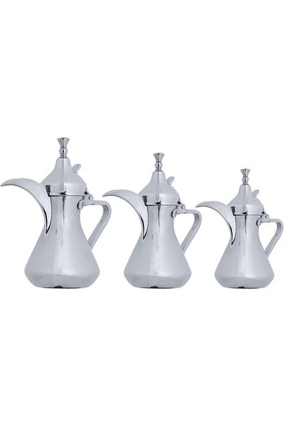 ALSAIF Saif Dallah Set 26/32/48 oz with elegant traditional design, ideal for preparing and serving coffee, chrome color