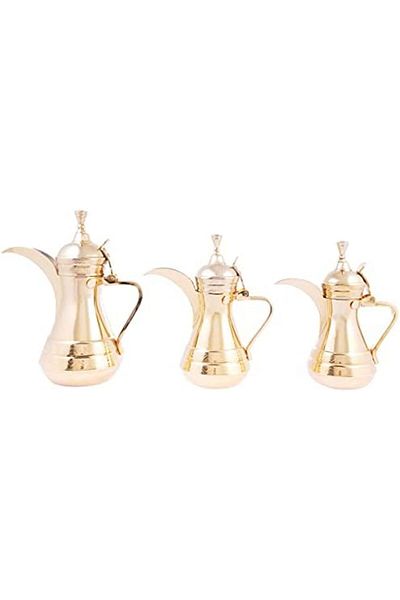 ALSAIF Arabic Coffee Pot Set from Stainless Steel, Al-Saif Brand, 3 Pieces - Golden