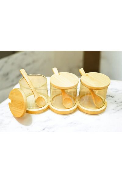 Kuka Bamboo 3-Piece Glass Spice Rack