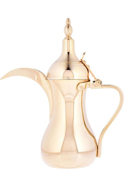 ALSAIF Dallah from Saif, 32 oz., ideal for preparing and serving Arabic coffee. Gold color.