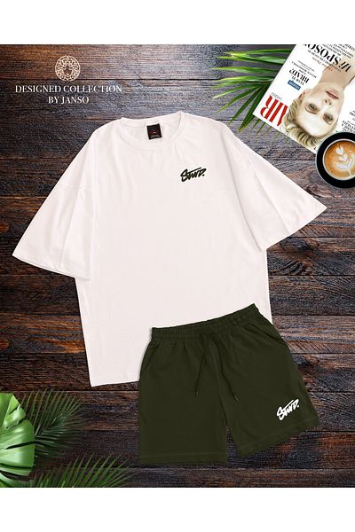 ACTIVE MODA - MEN'S SHORT SLEEVE DWTS9 PRINTED TSHIRT-SHORTS SET PLUS SIZE 2-PIECE OVERSIZED