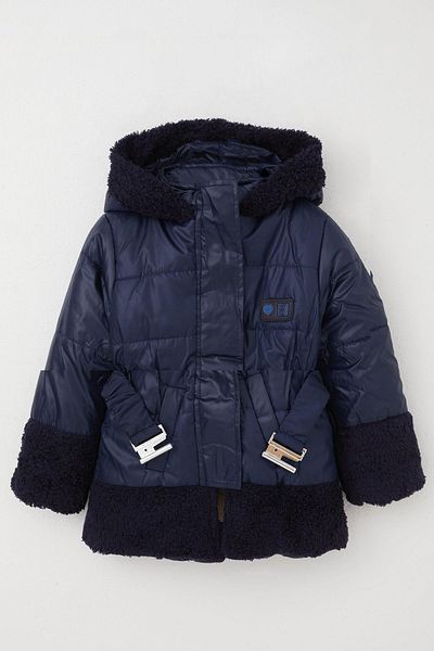esso mandolin 2-6 Years Girl's Coat - Plush, Belt and Navy Blue