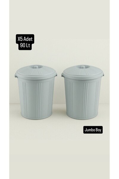 Metler 5 Adet 90 Lt Kapaklı Yuvarlak Plastik Büyük Boy Çöp Kovası Su Et Kovas...