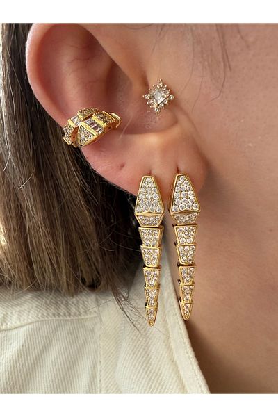 Pinery Jewels Vip Series - Pair of Snake Earrings with Zirconia Stones
