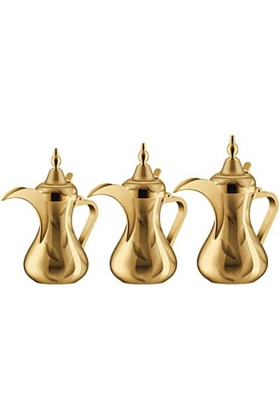 ALSAIF Saif Dallah Set 26/32/48 oz with elegant traditional design, ideal for preparing and serving coffee, gold color