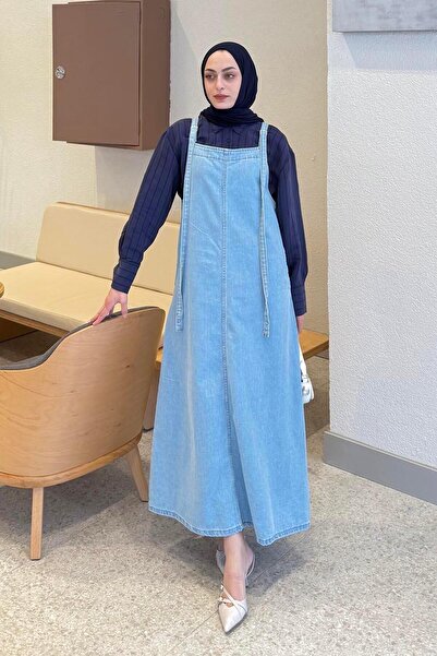 lamelif Φόρεμα Ice Blue Strappy Denim Salopet