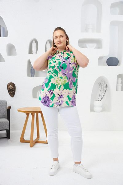 RMG Sleeveless Soft Pmauklu Large Size Blouse Green