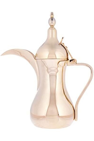 ALSAIF Dallah from Saif, 40 oz., ideal for preparing and serving Arabic coffee. Gold color.