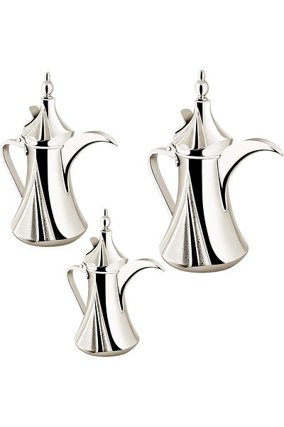 ALSAIF 3 Saif Dallah Set with elegant traditional design, ideal for preparing and serving Arabic coffee, nickel color