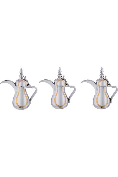ALSAIF 3 Saif Dallah Set with elegant traditional design, ideal for preparing and serving Arabic coffee, gold/silver color