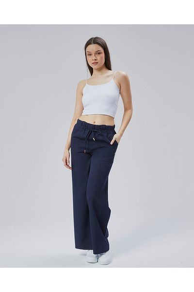 HANIMCA GİYİM Summer Waist Wide Laticic Bodelli Comfortable Fit Loose Leg Women's Pants