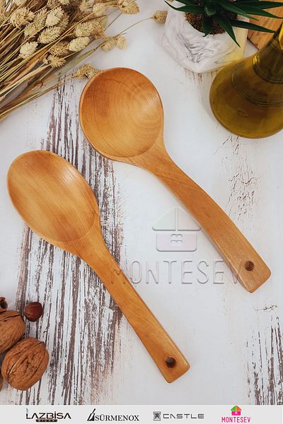 MONTESEV Wooden Wooden Kitchen Spoon Set 2 Pieces Beech, Boxwood and Bamboo Wood Spoon