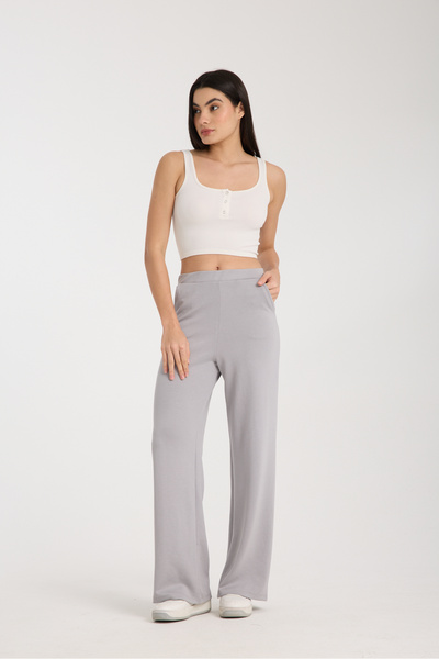 MRS.MODA Kadın Gri Renkli Pamuklu Cepli Geniş Paça Eşofman Altı