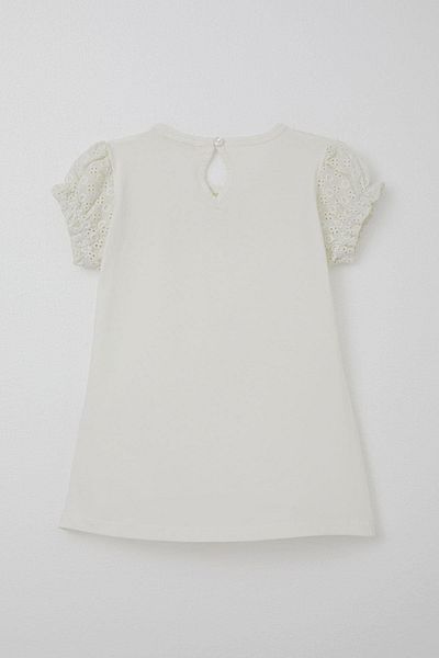 Breeze T-shirt για κορίτσια 5-10 ετών - Δαντέλα και ελαστικά μανίκια, φιόγκο, εκρού