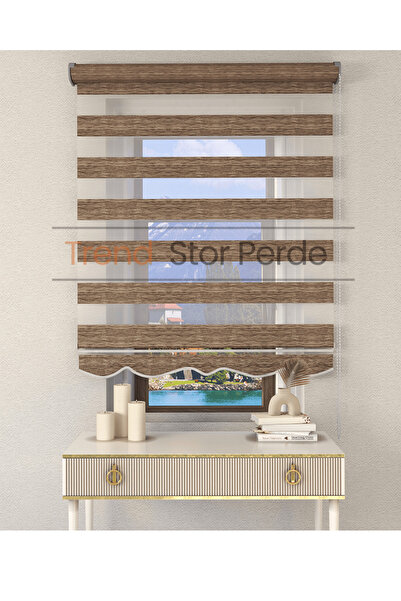 TREND STOR PERDE Kahve Etek Dilimli Zebra Stor Güneşlik Perde