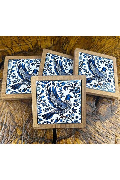 Çini Evi Pigeon Motif Wooden Coaster Set