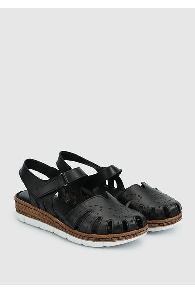 Eclipse Black Leather Women's Comfort Sandals