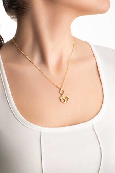 So CHIC... Hayat Ağacı 18 Ayar Sarı Altın Kaplama 45 Cm Gümüş Kolye