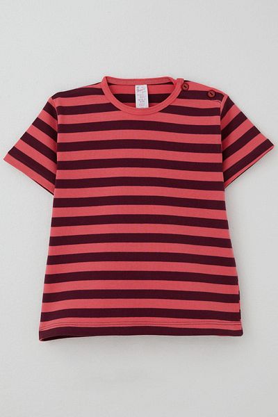 Breeze Girl's T-Shirt with Placket and Stripes, 1-4 Years, Coral