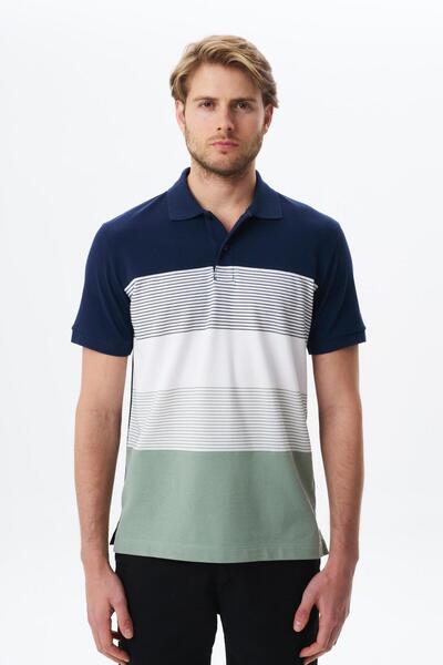 Arma Men's Navy Blue Regular Fit Multicolor 100% Cotton Pique Polo Neck T-Shi...