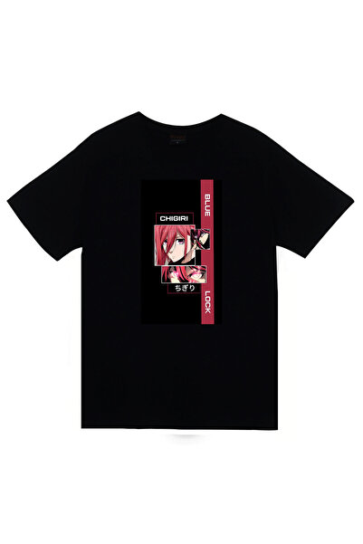 fame-stoned Tricou negru unisex 100% bumbac cu imprimeu anime Chigiri Hyoma B...