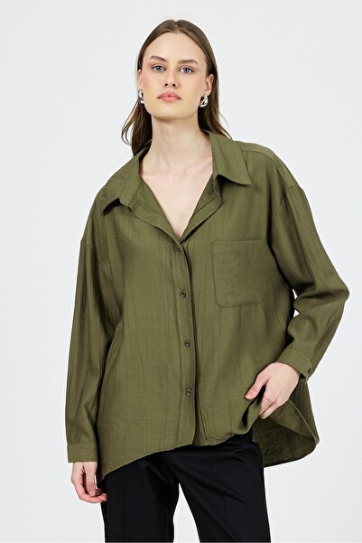 Rays Cămașă țesătă cu un singur buzunar kaki 4641A