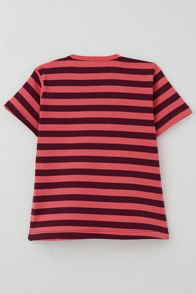 Breeze Girl's T-Shirt with Placket and Stripes, 1-4 Years, Coral