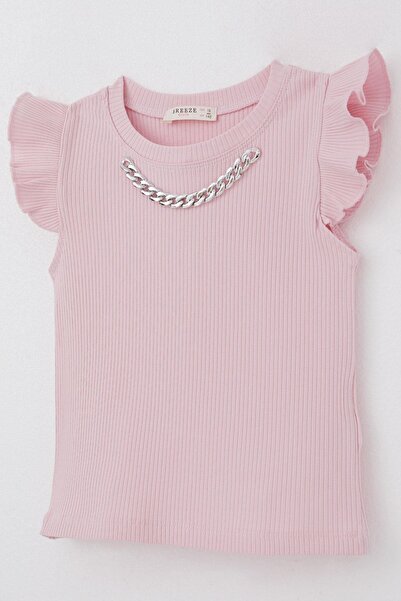 Breeze 9-14 Years Old Girl's Pink T-Shirt - Chain Belt Collar