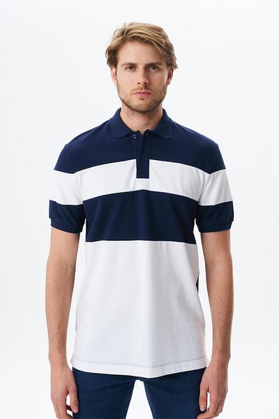 Arma Ανδρικό μπλουζάκι Navy Blue Regular Fit Πολύχρωμο 100% βαμβακερό πικέ μπλουζάκι με λαιμόκοψη Y 29374356102
