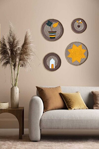 BoHar Bohem Tarz El Yapımı Afrika Halat Tabak - Duvar Süsü ve Dekoratif Aksesuar