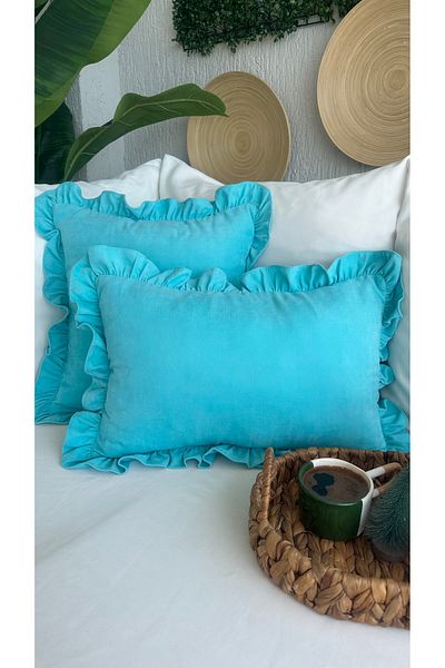Decamor home Vintage Frilly Turquoise Color Throw Pillow Cover 1Pc