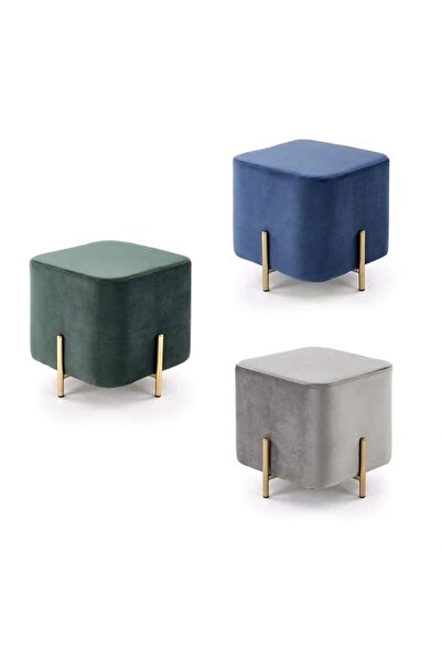 Mezza Home Gold Ayak Detaylı Modern Lüks Kare Puf